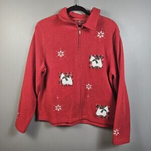 Holiday Lodge By Northcrest Women's Fleece Zip Up Christmas Sweater‎ Snowflake